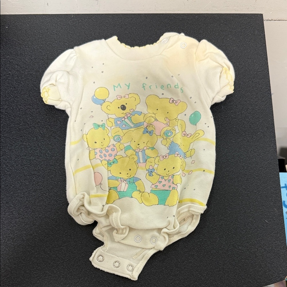 Cream Baby One-Piece Bodysuit with Yellow Bear Friends